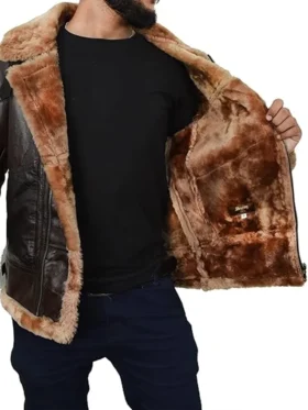 Mens Brown B3 Leather Aviator Jacket Inner