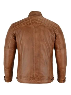 Mens Brown Cafe Racer Leather Jacket Back