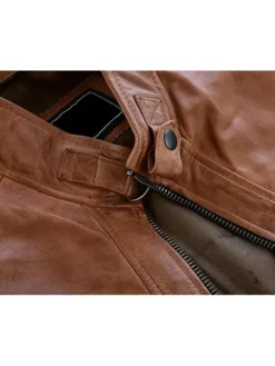Mens Brown Cafe Racer Leather Jacket Collar