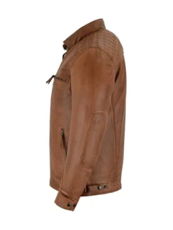 Mens Brown Cafe Racer Leather Jacket Right