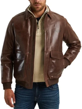Mens Brown Leather Bomber Jacket