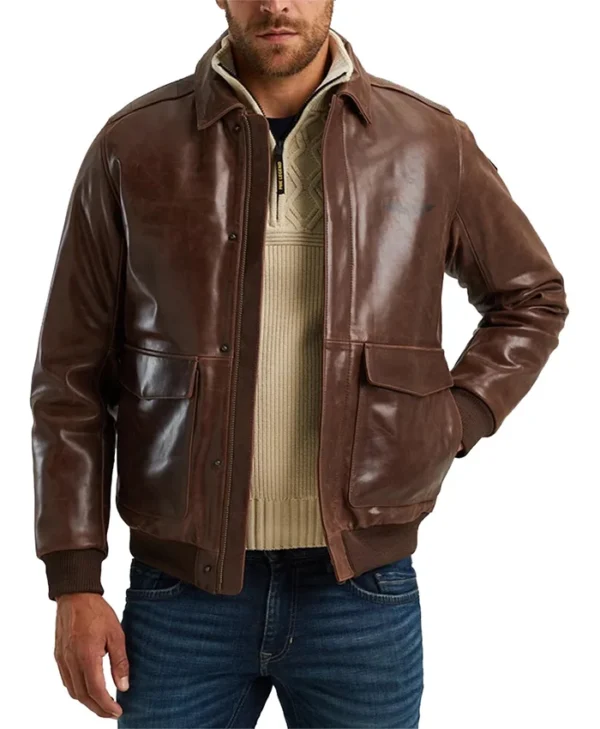 Mens Brown Leather Bomber Jacket