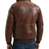 Mens Brown Leather Bomber Jacket Back