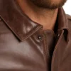 Mens Brown Leather Bomber Jacket Drop Down