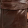 Mens Brown Leather Bomber Jacket Pockets