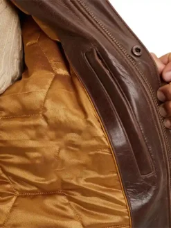 Mens Brown Leather Bomber Jacket Zipper