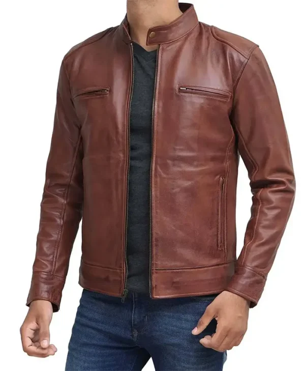 Men's Brown Leather Cafe Racer Jacket