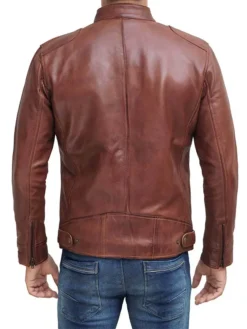 Mens Brown Leather Cafe Racer Jacket Back