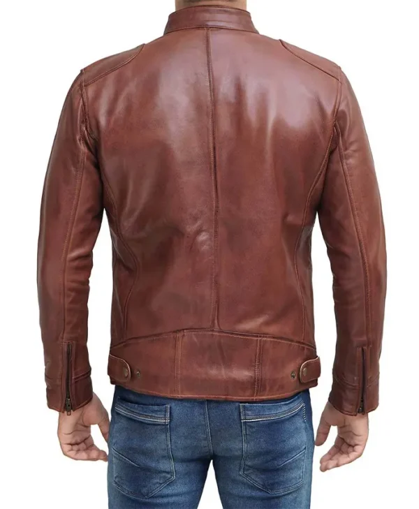Men's Brown Leather Cafe Racer Jacket Back