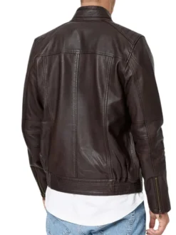 Mens Brown Leather Moto Jacket Back