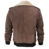 Mens Brown Suede Shearling Collar G1 Bomber Jacket Back