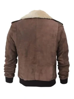 Mens Brown Suede Shearling Collar G1 Bomber Jacket Back