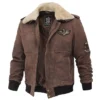 Mens Brown Suede Shearling Collar G1 Bomber Jacket Front