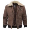 Mens Brown Suede Shearling Collar G1 Bomber Jacket Main
