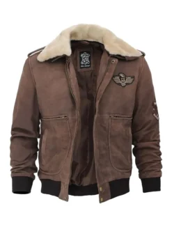 Mens Brown Suede Shearling Collar G1 Bomber Jacket Main
