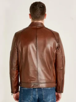 Mens Cafe Racer Brown Leather Motorcycle Jacket Back