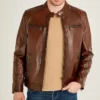 Mens Cafe Racer Brown Leather Motorcycle Jacket Main