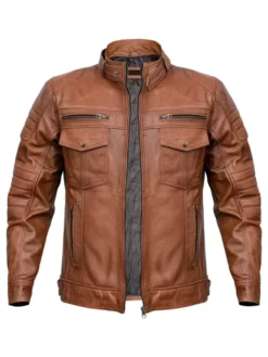 Mens Cafe Racer Vintage Brown Leather Jacket 1