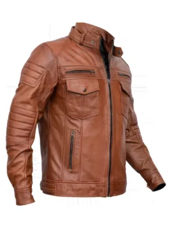 Mens Cafe Racer Vintage Brown Leather Jacket Left