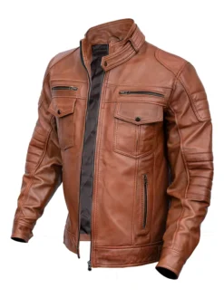 Mens Cafe Racer Vintage Brown Leather Jacket Right
