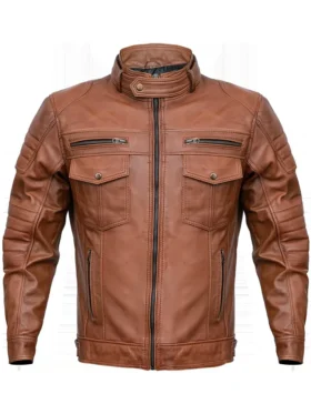 Men’s Cafe Racer Vintage Brown Leather Jacket Snap