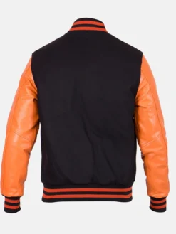 Mens Causal Orange And Black Letterman Jacket Back
