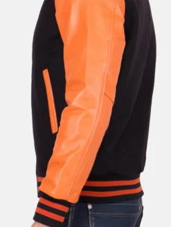 Mens Causal Orange And Black Letterman Jacket Sleeves