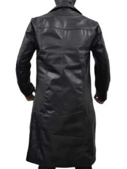 Mens Causal Vintage Black Leather Long Coat Back