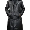 Men’s Causal Vintage Black Leather Long Coat Main