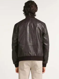 Mens Classic Leather Brown Bomber Jacket Back