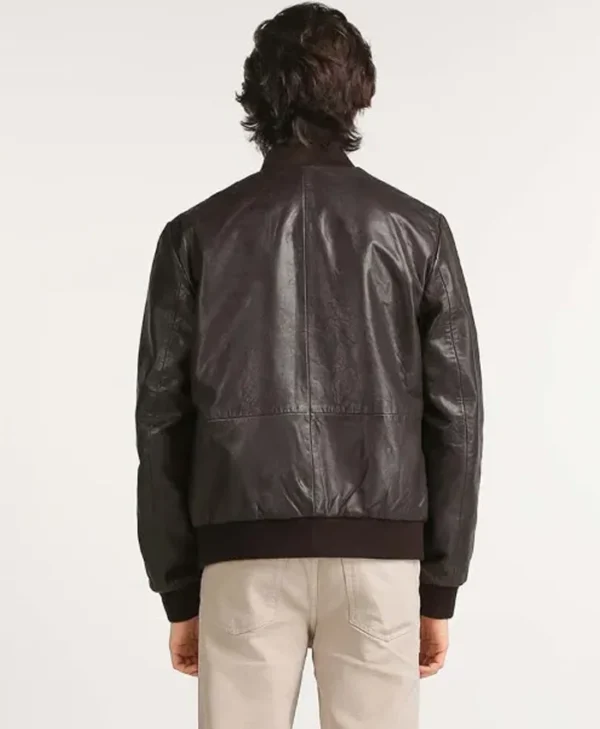 Men’s Classic Leather Brown Bomber Jacket Back