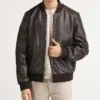 Men’s Classic Leather Brown Bomber Jacket Main