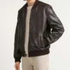 Men’s Classic Leather Brown Bomber Jacket Right