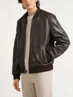 Mens Classic Leather Brown Bomber Jacket Right