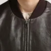 Men's Classic Leather Brown Bomber Jacket Zipper