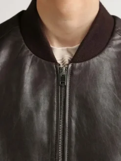 Mens Classic Leather Brown Bomber Jacket Zipper