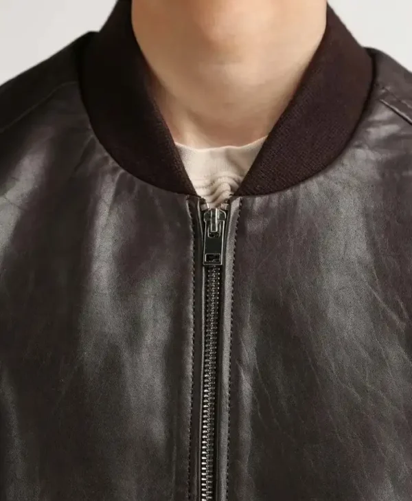 Men's Classic Leather Brown Bomber Jacket Zipper
