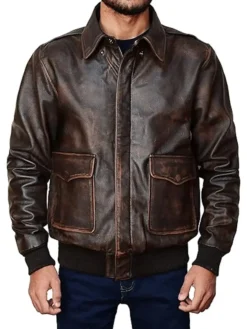 Mens Dark Brown A2 Leather Bomber Jacket Front