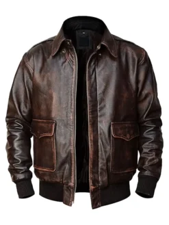 Mens Dark Brown A2 Leather Bomber Jacket Open