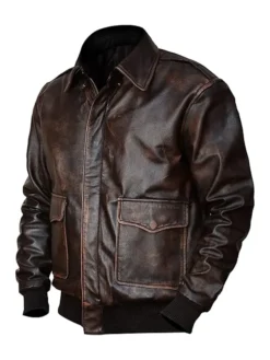 Mens Dark Brown A2 Leather Bomber Jacket Right