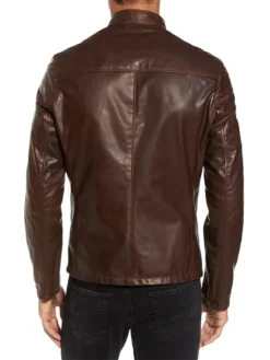 Mens Dark Brown Plain Cafe Motorcycle Jacket Back