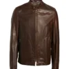 Mens Dark Brown Plain Cafe Motorcycle Jacket Front