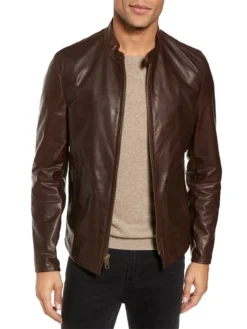 Mens Dark Brown Plain Cafe Motorcycle Jacket Main