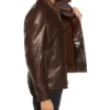 Mens Dark Brown Plain Cafe Motorcycle Jacket Right