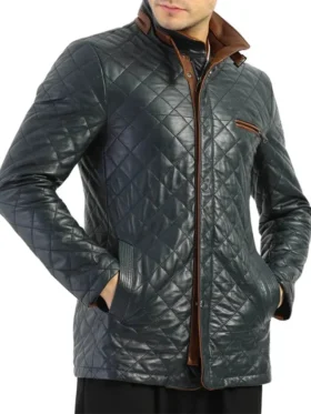 Mens Diamond Quilted Black Leather Jacket