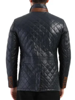 Mens Diamond Quilted Black Leather Jacket Back