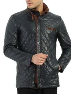 Mens Diamond Quilted Black Leather Jacket Style