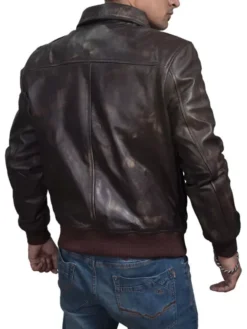 Mens Distressed A2 Brown Leather Bombardier Jacket Back