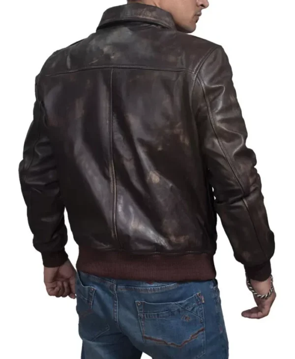 Mens Distressed A2 Brown Leather Bombardier Jacket Back