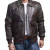 Mens Distressed A2 Brown Leather Bombardier Jacket Front